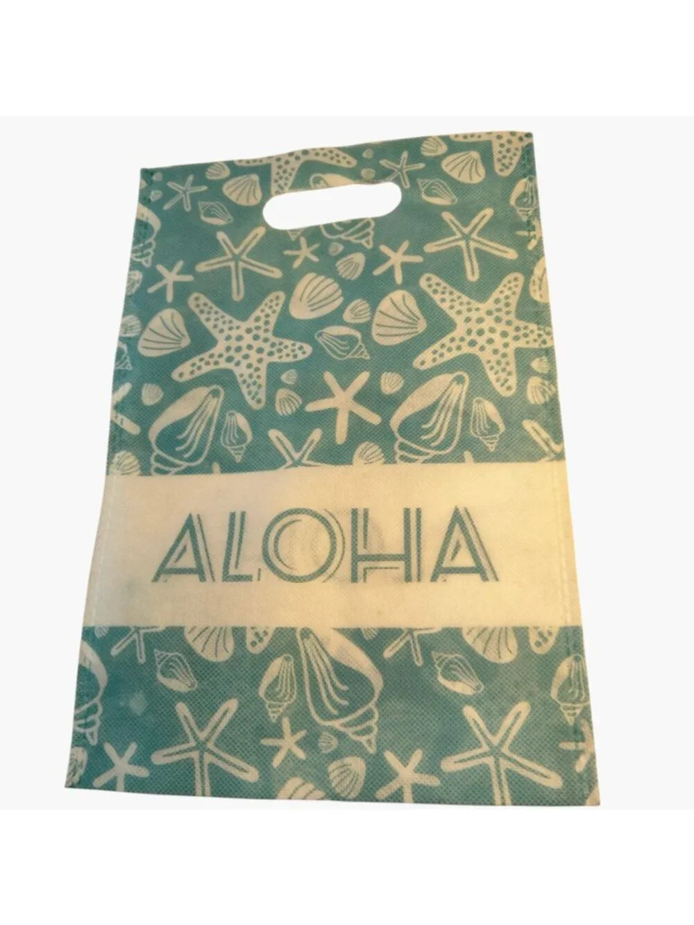 Tropical Reusable Aloha Gift Bag Starfish Shells Blue White